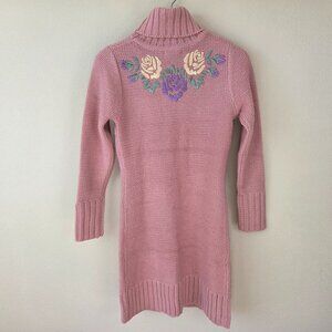 Alberto Makali Sweater Dress Size S Pink Floral Embroidered Turtleneck